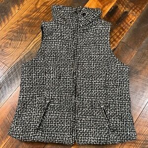 White House Black Market Tweed Mock Neck Puffer Vest Black White Size XL